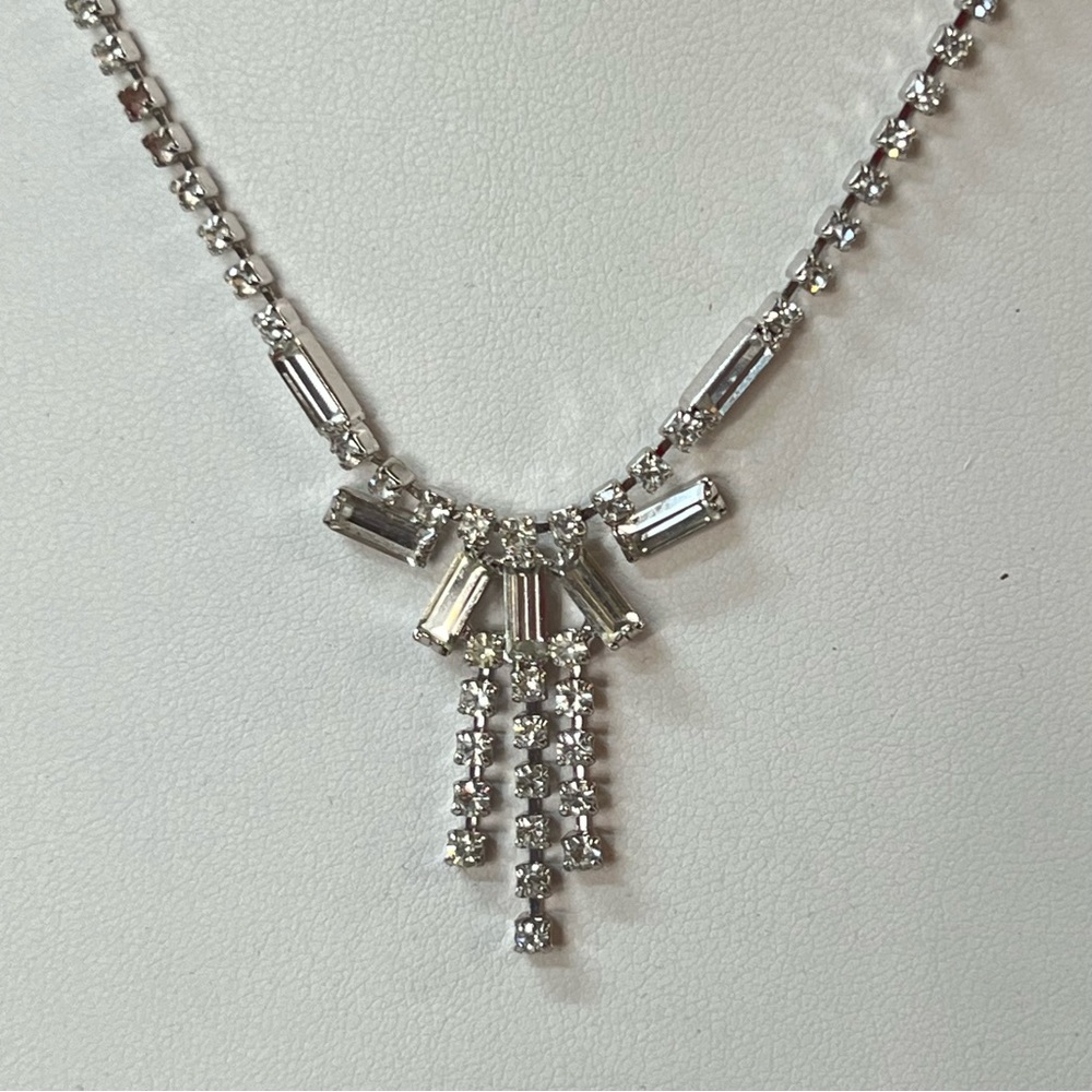 Vintage Rhinestone Bridal Necklace Clear Chain